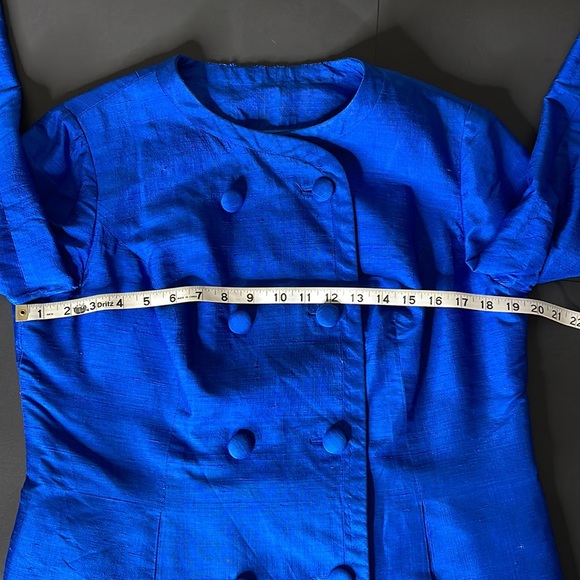Vintage Custom Made Blue Raw Silk Jacket and Skirt Suit - Picture 14 of 17